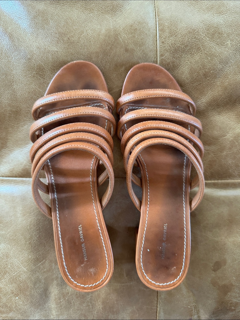 Mansur Gavriel Tan Multi-Strap Leather Slide Mules size 37